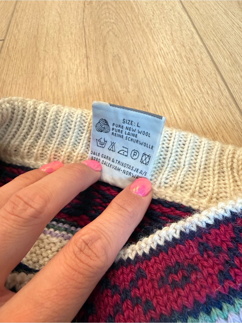 Dale of Norway Cream, Navy & Burgundy Fair Isle Crewneck Sweater - Picture 3 of 7